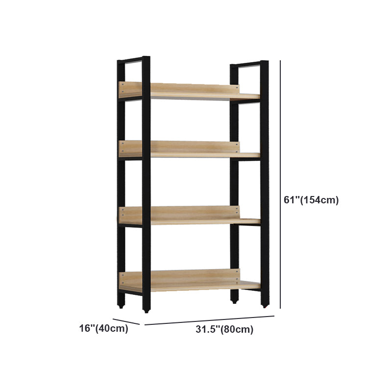 Vertical Industrial Etagere Bookshelf Steel Frame Solid Wood Shelf Bookshelf