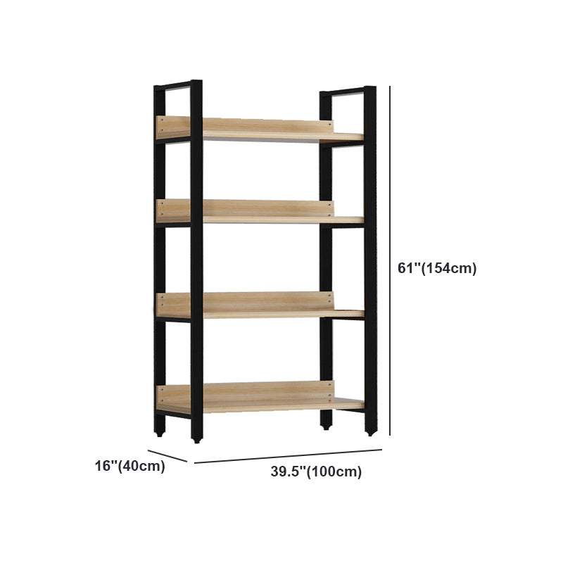 Vertical Industrial Etagere Bookshelf Steel Frame Solid Wood Shelf Bookshelf