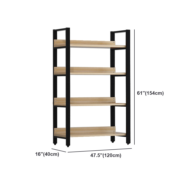 Vertical Industrial Etagere Bookshelf Steel Frame Solid Wood Shelf Bookshelf