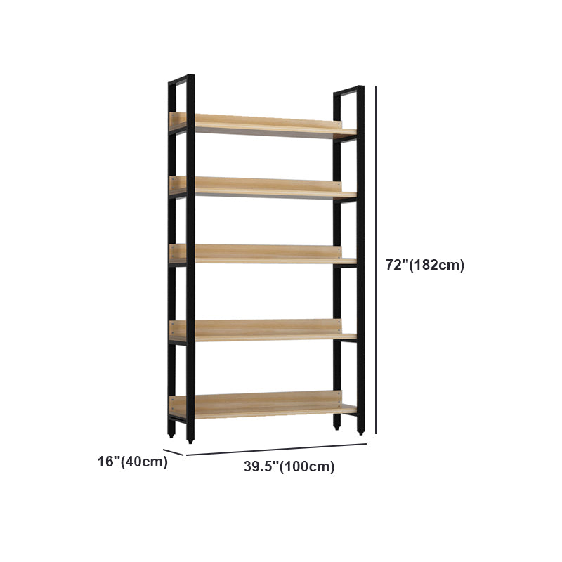Vertical Industrial Etagere Bookshelf Steel Frame Solid Wood Shelf Bookshelf