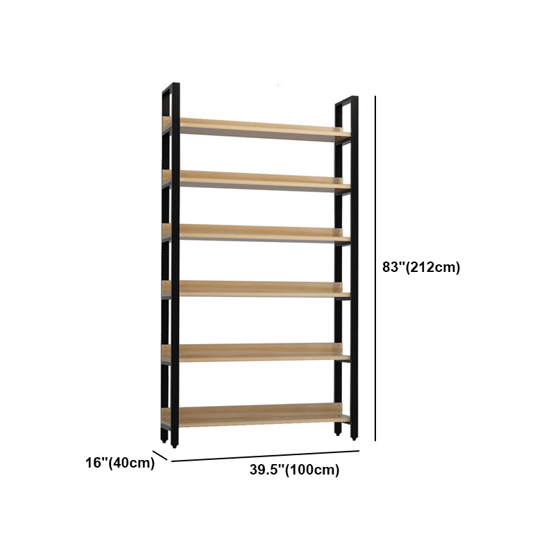 Vertical Industrial Etagere Bookshelf Steel Frame Solid Wood Shelf Bookshelf