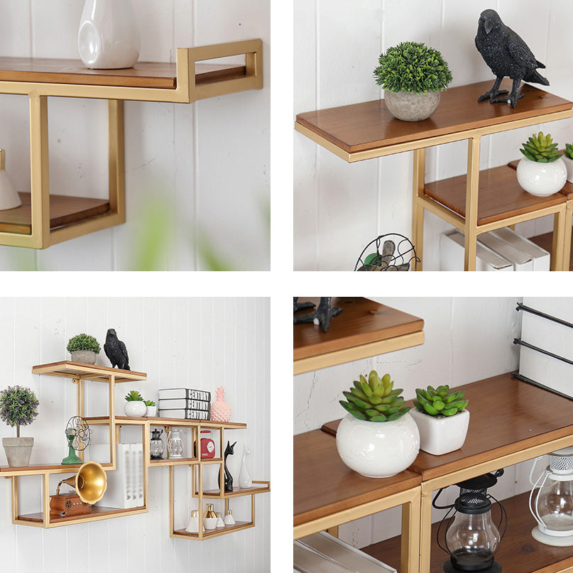 Wall Mounted Bookshelf Solid Wood Industrial Style Bookcase for Home Office