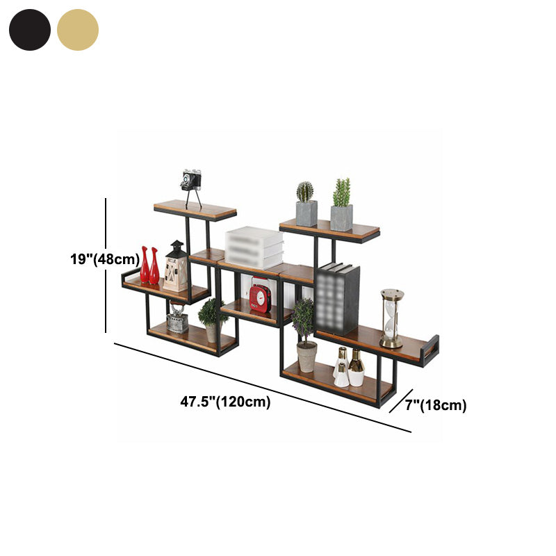 Wall Mounted Bookshelf Solid Wood Industrial Style Bookcase for Home Office