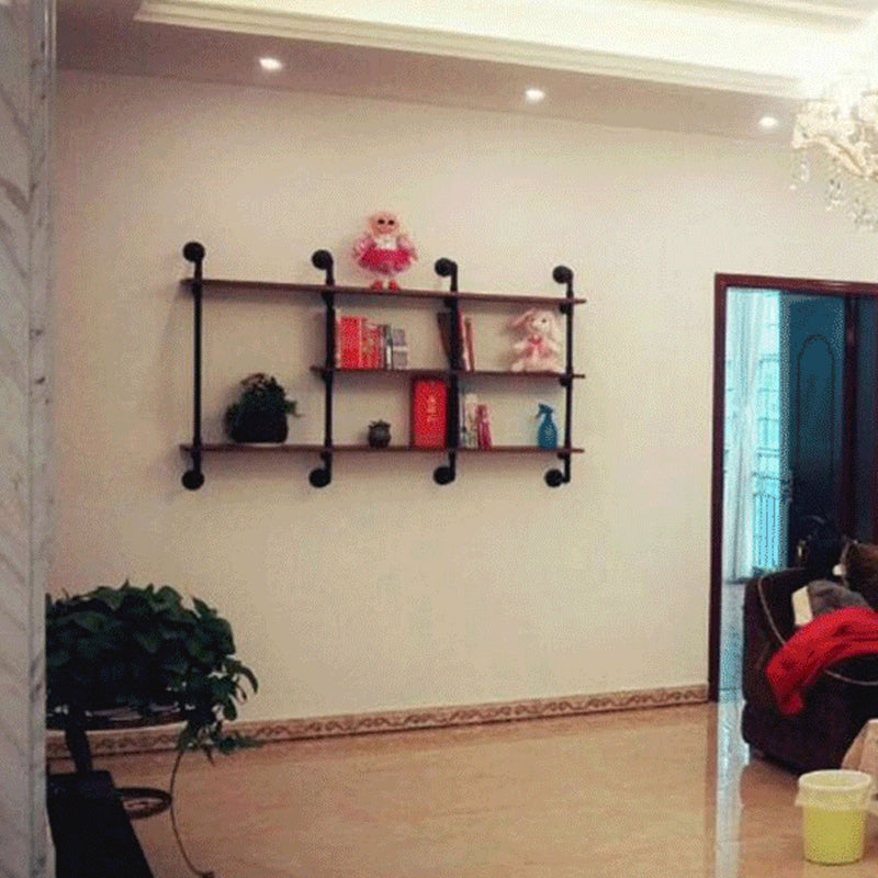 Buchhandel mit industriellem Wandhandel mit schwarzem Eisenrahmen Kiefernholzschelf