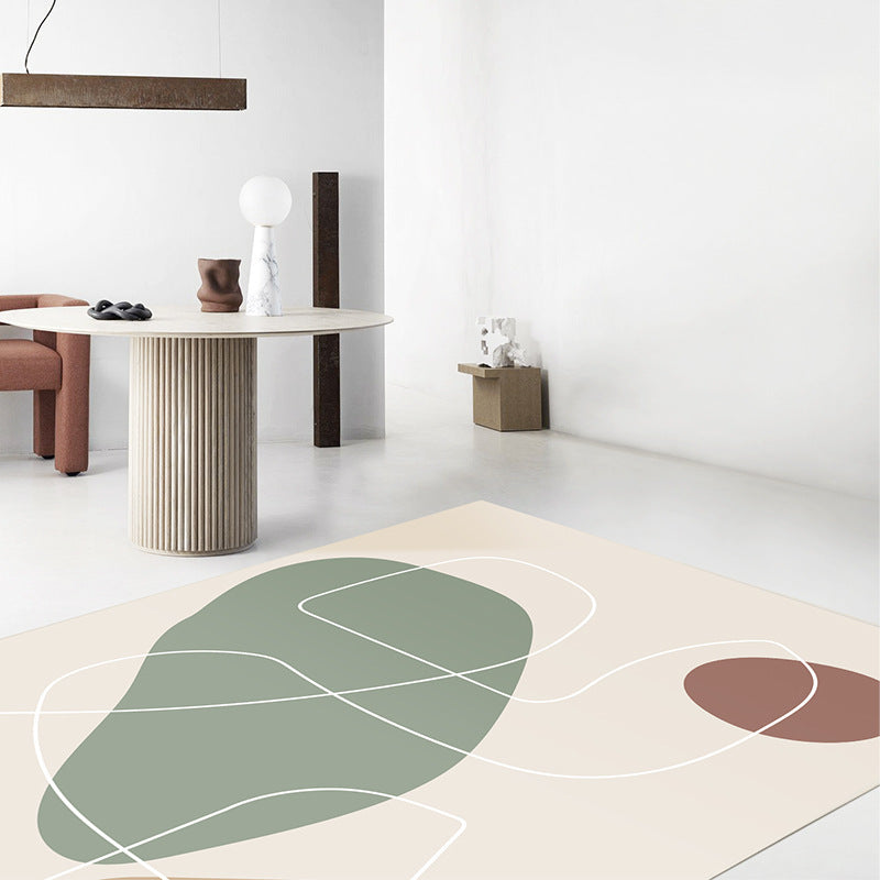 Light Beige Modern Rug Polyester Color Block Rug Stain Resistant Rug for Living Room