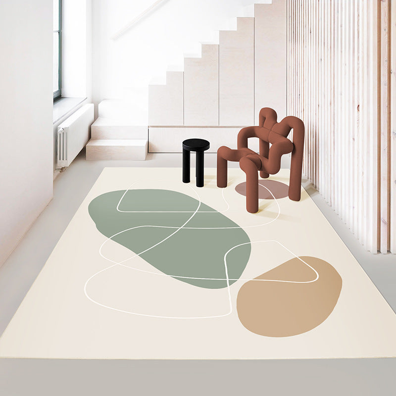 Light Beige Modern Rug Polyester Color Block Rug Stain Resistant Rug for Living Room
