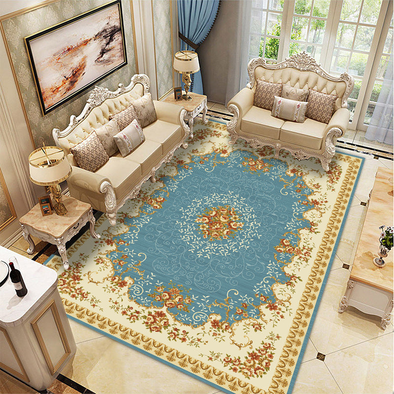 Light Yellow Graphic Rug Polyester Luxurious Rug Non-Slip Backing Rug for Drawing Room