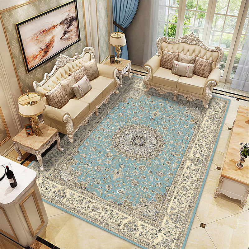 Light Yellow Graphic Rug Polyester Luxurious Rug Non-Slip Backing Rug for Drawing Room