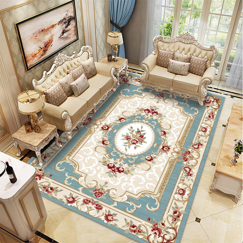 Wine Red Vintage Rug Polyester Medallion Rug Washable Rug for Drawing Room