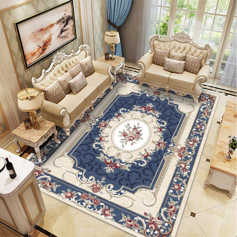 Wine Red Vintage Rug Polyester Medallion Rug Washable Rug for Drawing Room