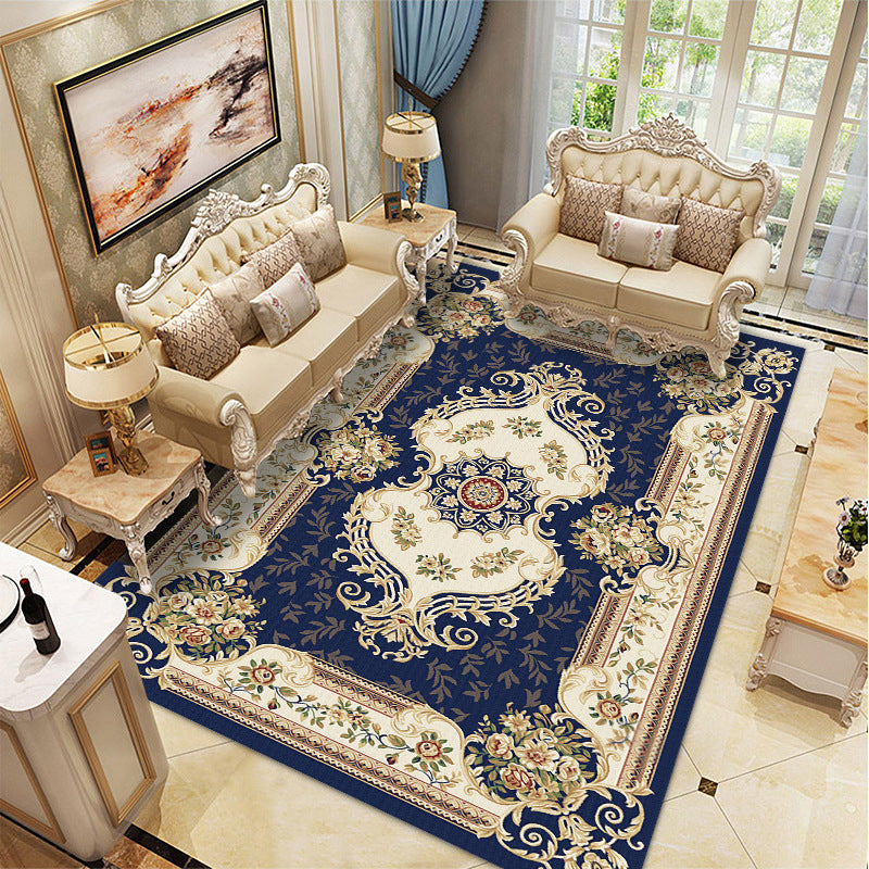 Wine Red Vintage Rug Polyester Medallion Rug Washable Rug for Drawing Room