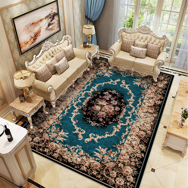 Wine Red Vintage Rug Polyester Medallion Rug Washable Rug for Drawing Room