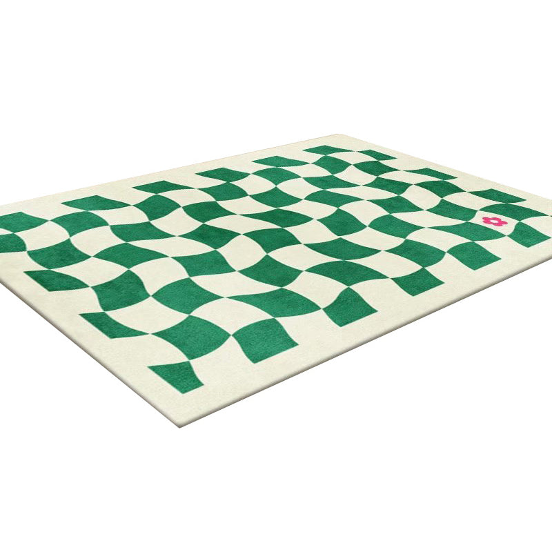 Green Grating Rug Polyester Modern Area Rug Non-Slip Backing Rug for Home Decor