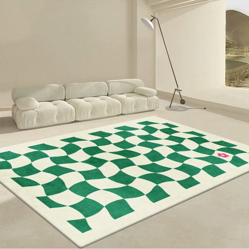 Green Grating Rug Polyester Modern Area Rug Non-Slip Backing Rug for Home Decor