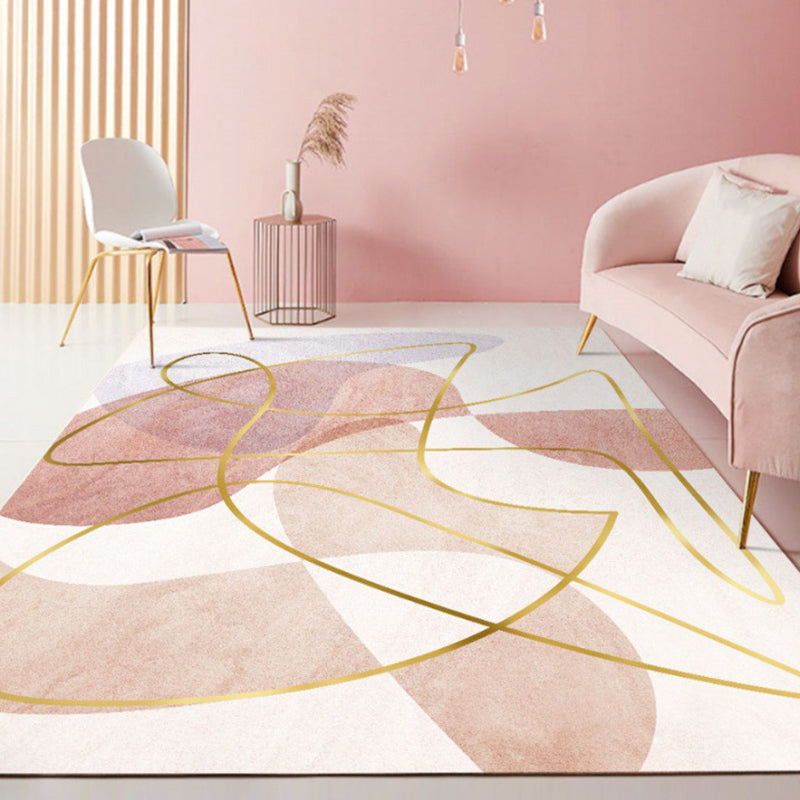 Light Pink Line Rug Polyester Modern Area Rug Washable Rug for Living Room