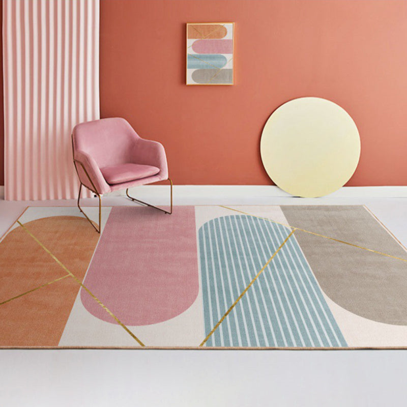 Light Pink Line Rug Polyester Modern Area Rug Washable Rug for Living Room