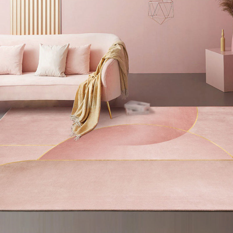 Light Pink Line Rug Polyester Modern Area Rug Washable Rug for Living Room