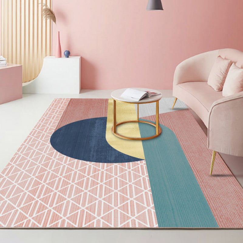 Light Pink Line Rug Polyester Modern Area Rug Washable Rug for Living Room