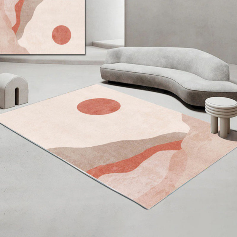 Light Pink Line Rug Polyester Modern Area Rug Washable Rug for Living Room
