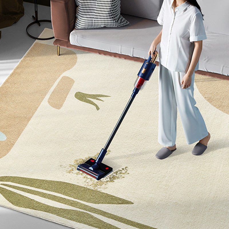 Beige Modern Carpet Polyester Plant Carpet Stain Resistant Carpet for Living Room
