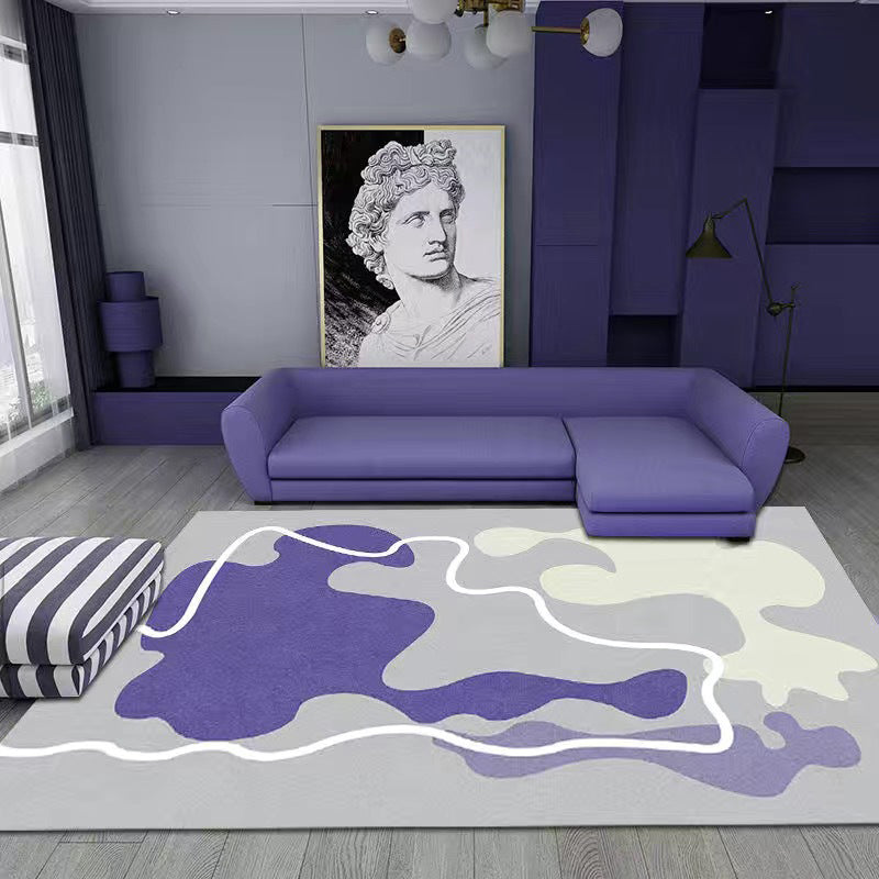 Beige Color Block Rug Polyester Casual Indoor Rug Stain Resistant Rug for Living Room