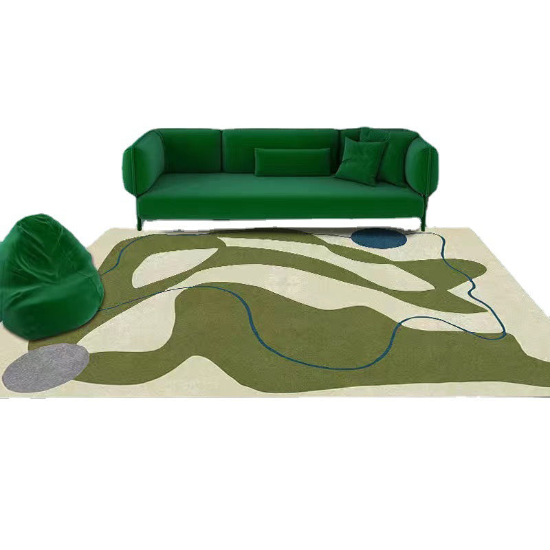 Beige Color Block Rug Polyester Casual Indoor Rug Stain Resistant Rug for Living Room