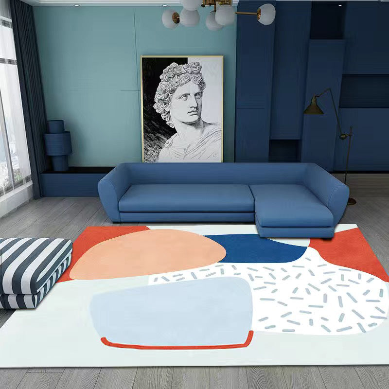 Beige Color Block Rug Polyester Casual Indoor Rug Stain Resistant Rug for Living Room