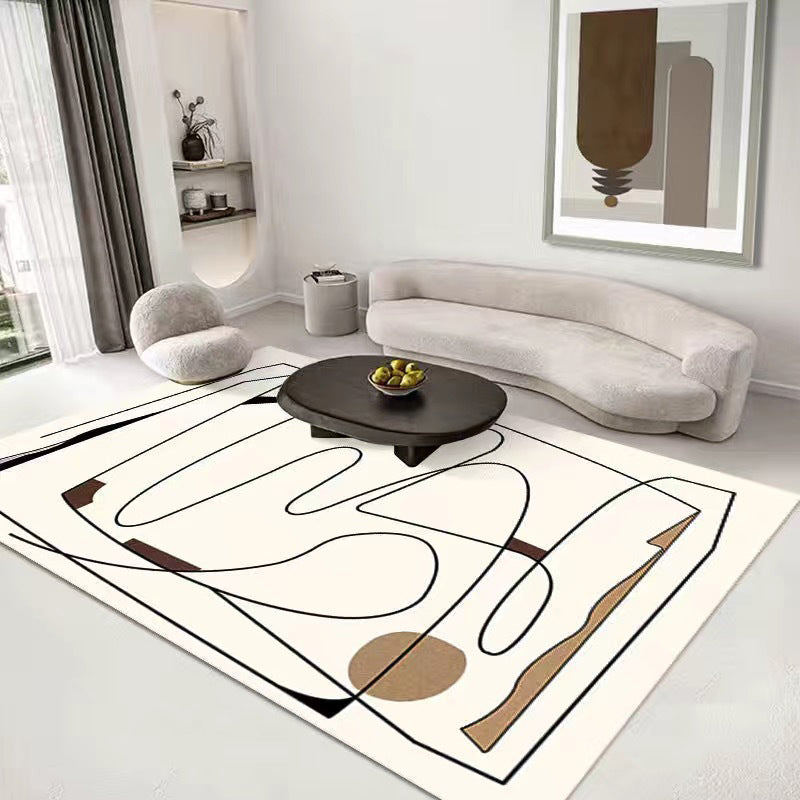 Beige Color Block Rug Polyester Casual Indoor Rug Stain Resistant Rug for Living Room