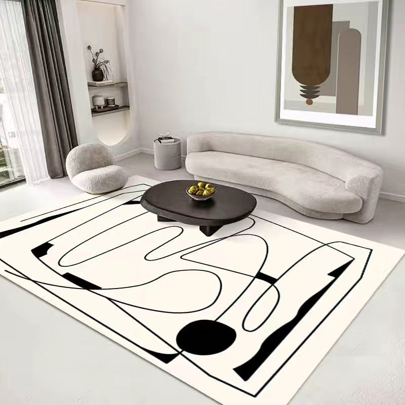 Beige Color Block Rug Polyester Casual Indoor Rug Stain Resistant Rug for Living Room