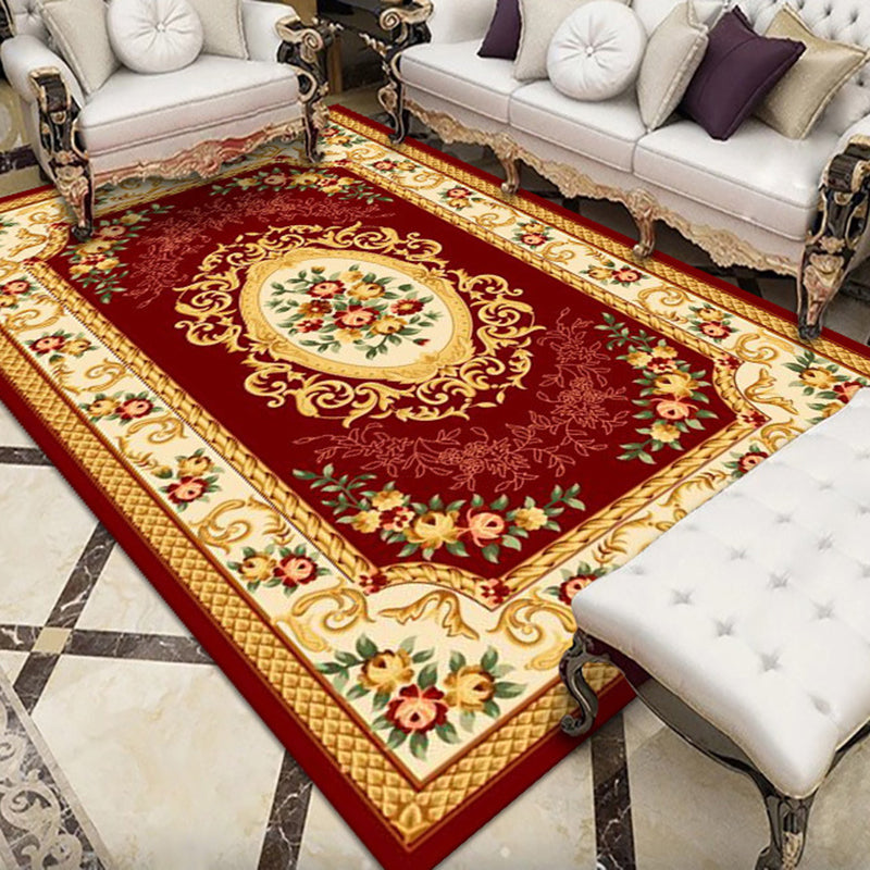 Wine Red Luxury Rug Polyester Modern Rug Non-Slip Backing Rug for Drawing Room