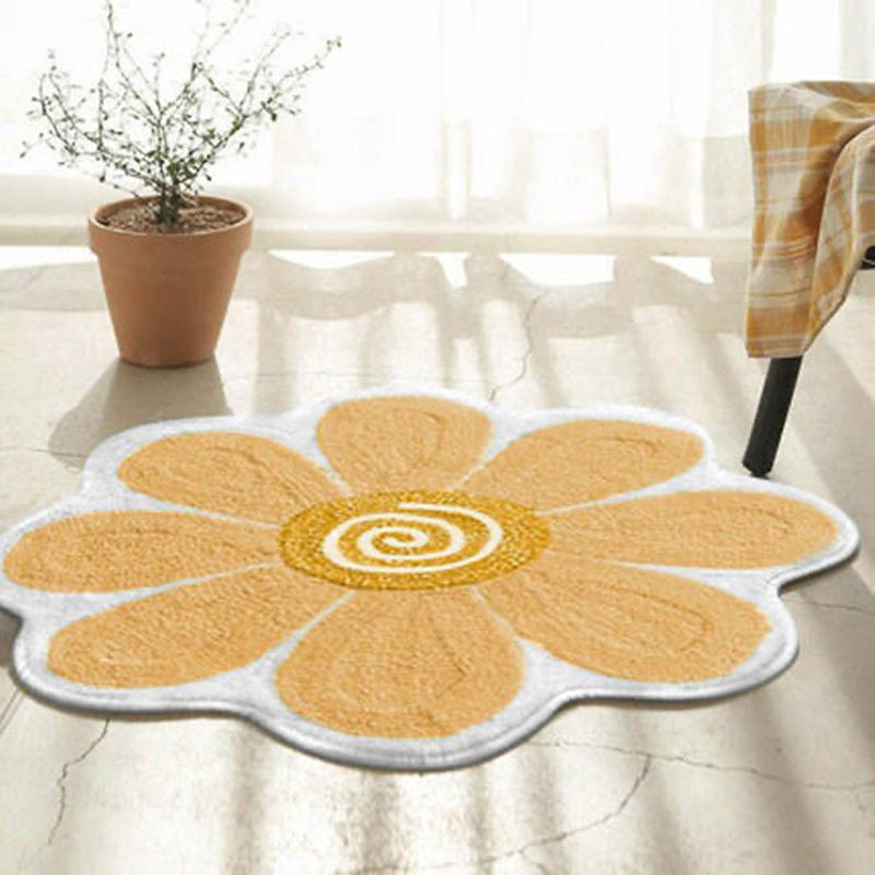 Orange Kids Rug Polyester Flower Rug Washable Area Rug for Bedroom
