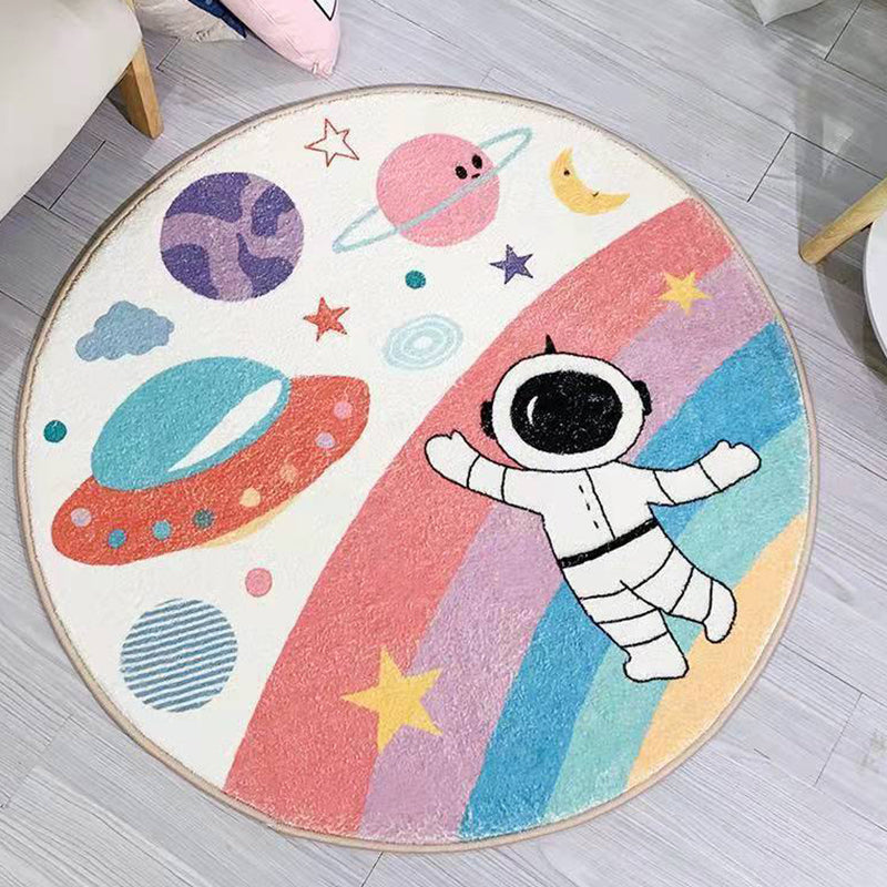 White Rainbow Rug Polyester Kids Rug Stain Resistant Rug for Living Room