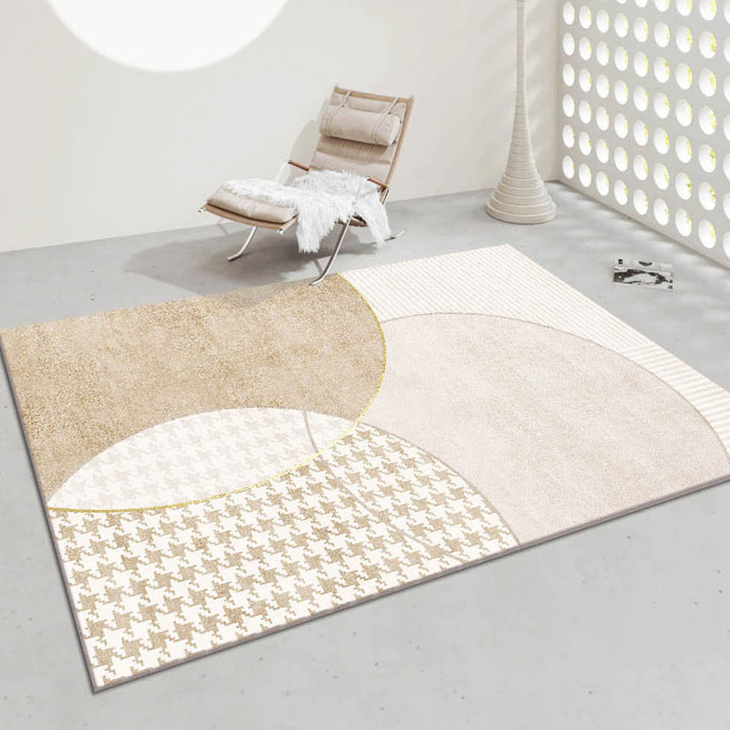 Dark Beige Irregular Line Rug Polyester Modern Rug Non-Slip Backing Rug for Drawing Room