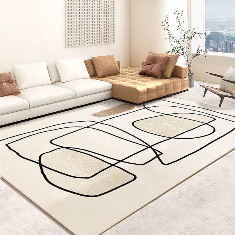 Dark Beige Irregular Line Rug Polyester Modern Rug Non-Slip Backing Rug for Drawing Room