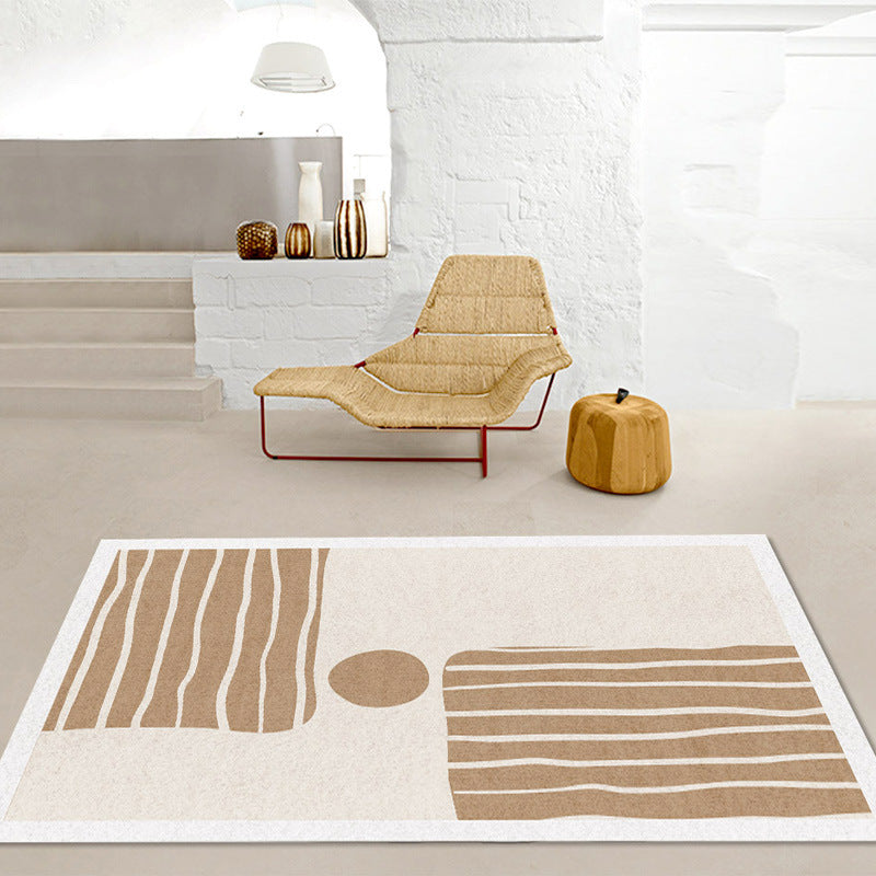 Dark Beige Irregular Line Rug Polyester Modern Rug Non-Slip Backing Rug for Drawing Room