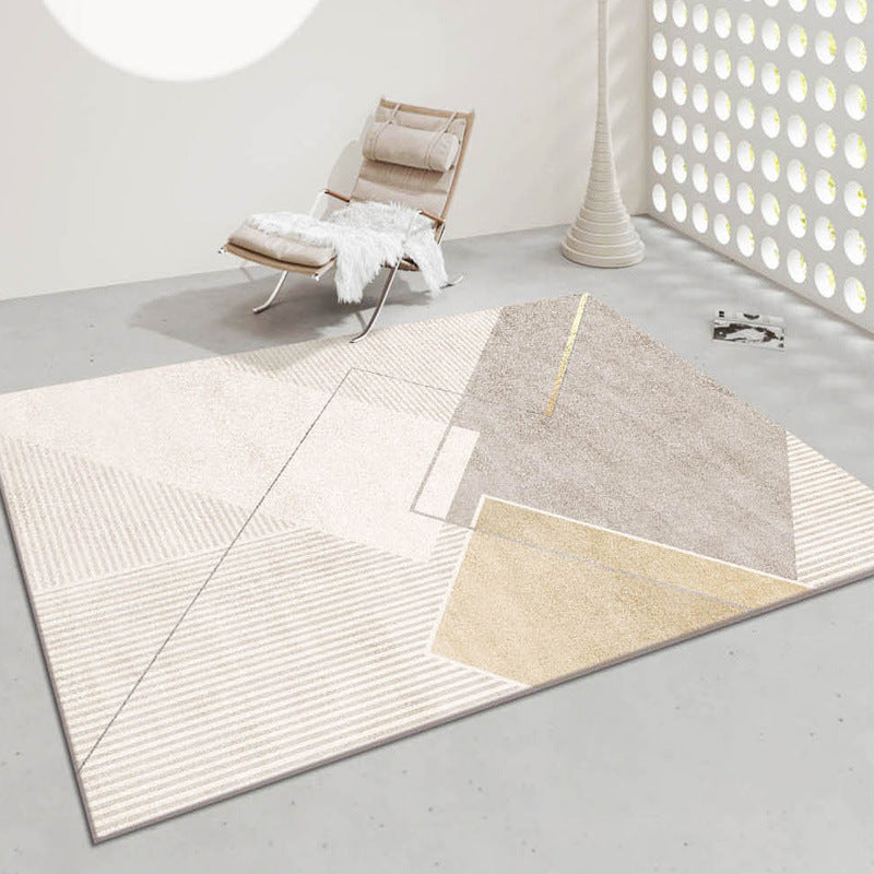Dark Beige Irregular Line Rug Polyester Modern Rug Non-Slip Backing Rug for Drawing Room