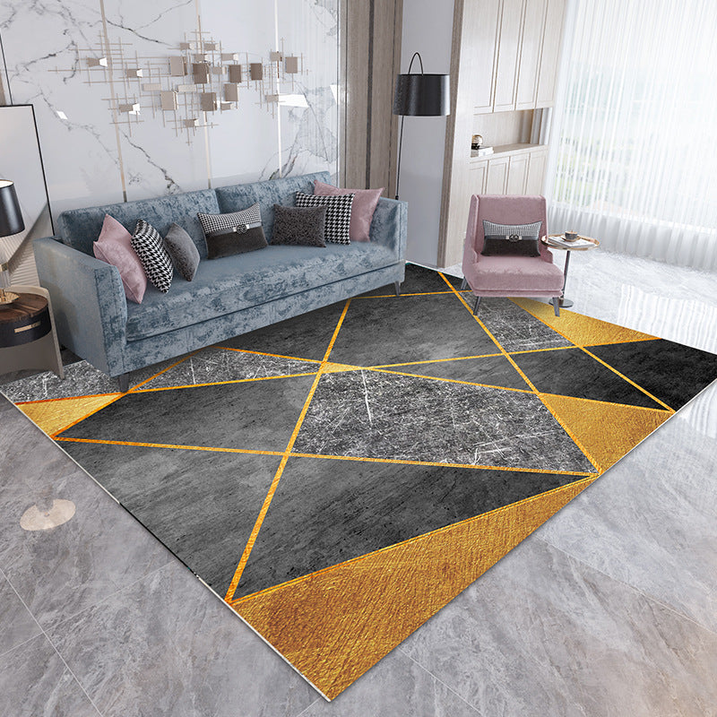 Alfombra de poliéster de patrón de geometría marrón alfombra simplable para sala de estar para sala de estar