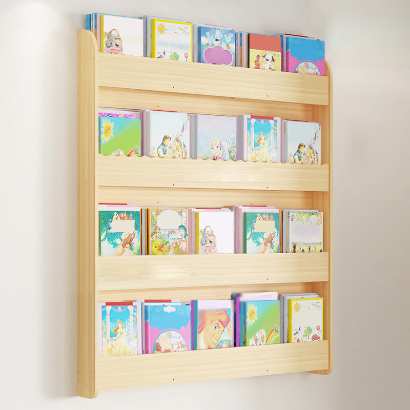 Contemporary Style Bookshelf Solid Wood Wall Mounted Bookcase for Home Office