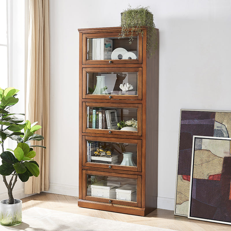 Solid Wood Standard Bookcase Contemporary Vertical Bookcase with Glass Doors