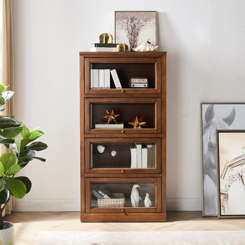 Solid Wood Standard Bookcase Contemporary Vertical Bookcase with Glass Doors