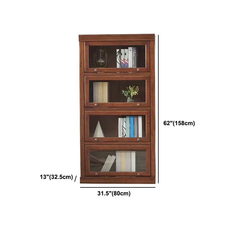 Solid Wood Standard Bookcase Contemporary Vertical Bookcase with Glass Doors