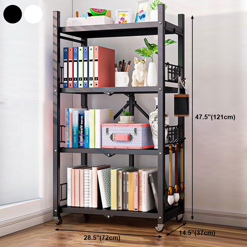 Contemporary Folding Steel Etagere Bookshelf with Caster Wheels