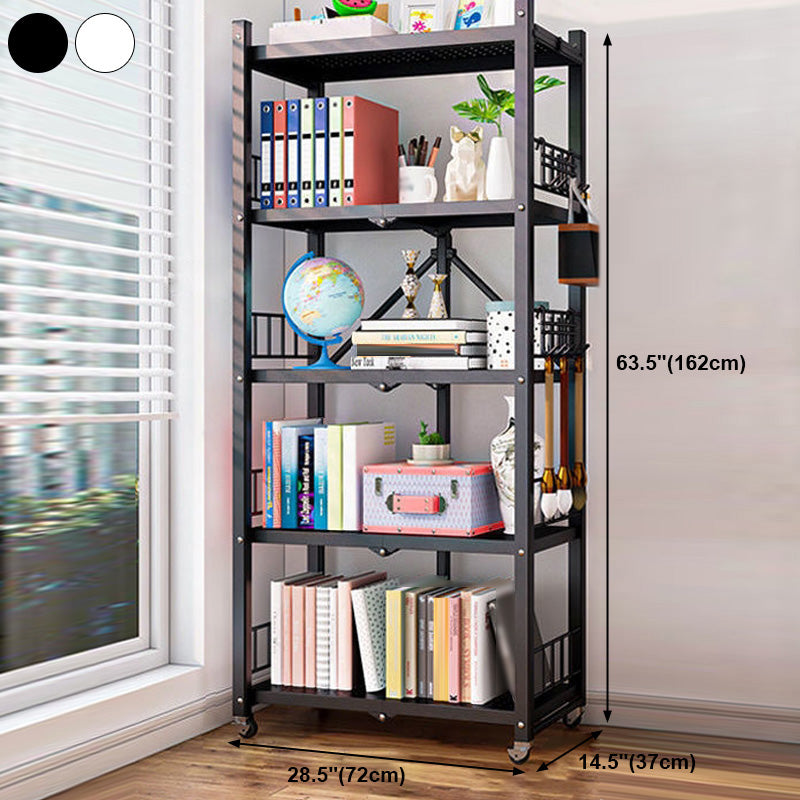 Contemporary Folding Steel Etagere Bookshelf with Caster Wheels