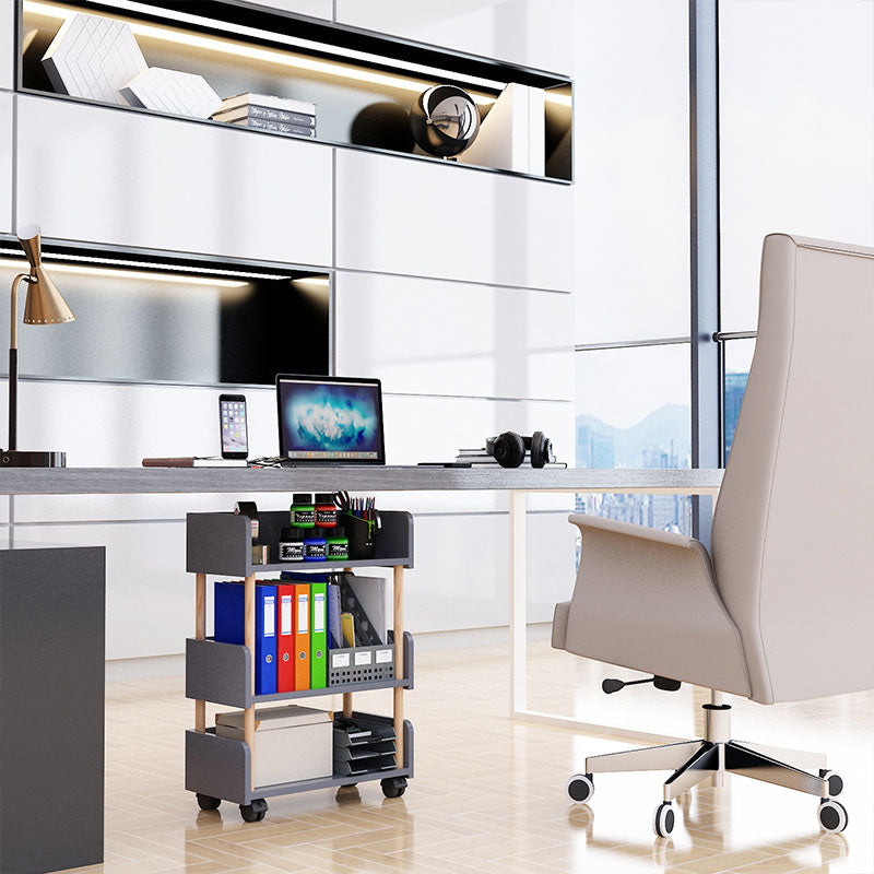 3-Shelf Manufactured Wood Etagere Bookshelf with Caster Wheels