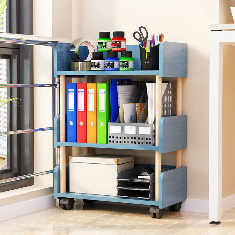 3-Shelf Manufactured Wood Etagere Bookshelf with Caster Wheels