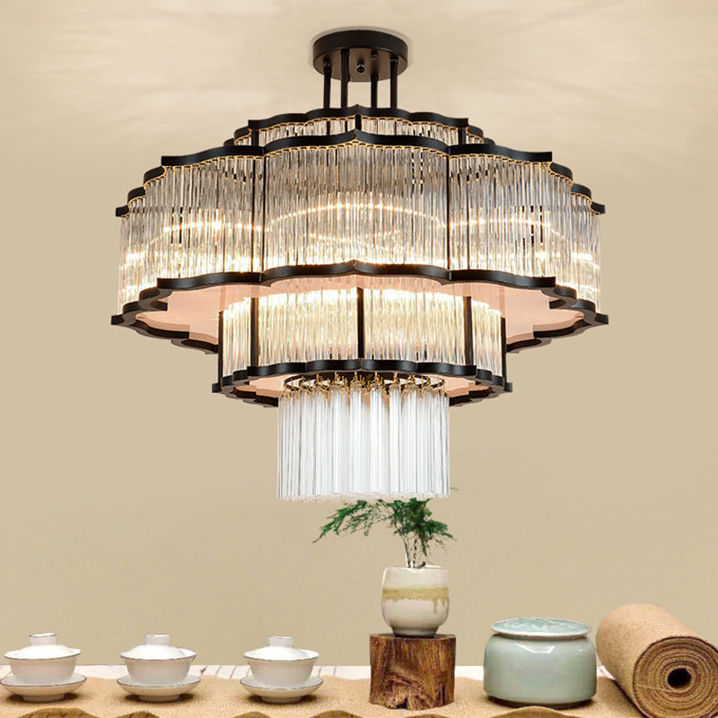 Lámpara de lámpara de montaje semi de metal dorado salas de estar tradicionales lámparas semi descargas con sombra de vidrio