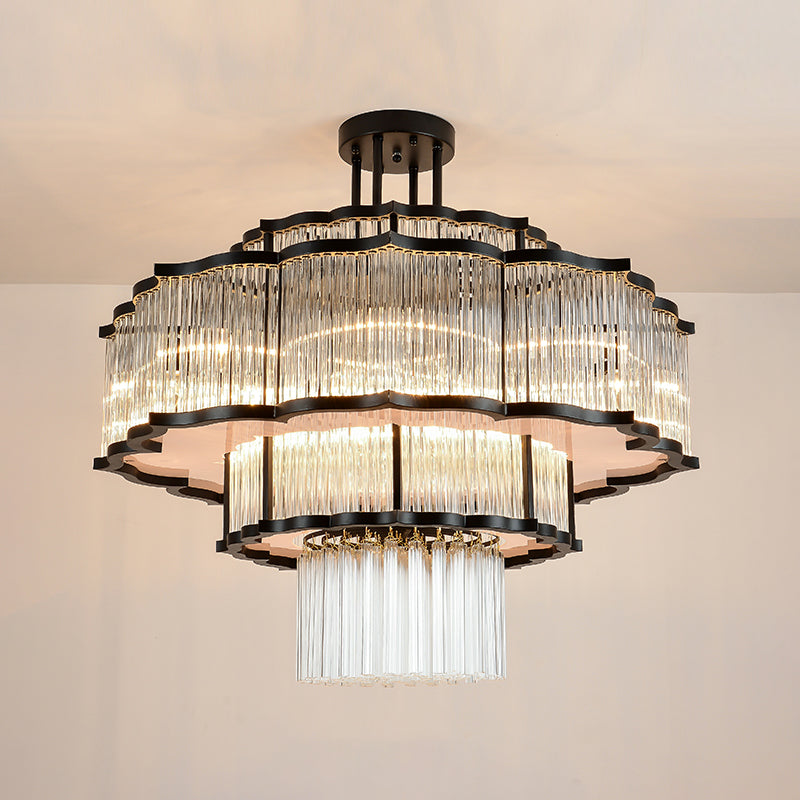 Lámpara de lámpara de montaje semi de metal dorado salas de estar tradicionales lámparas semi descargas con sombra de vidrio