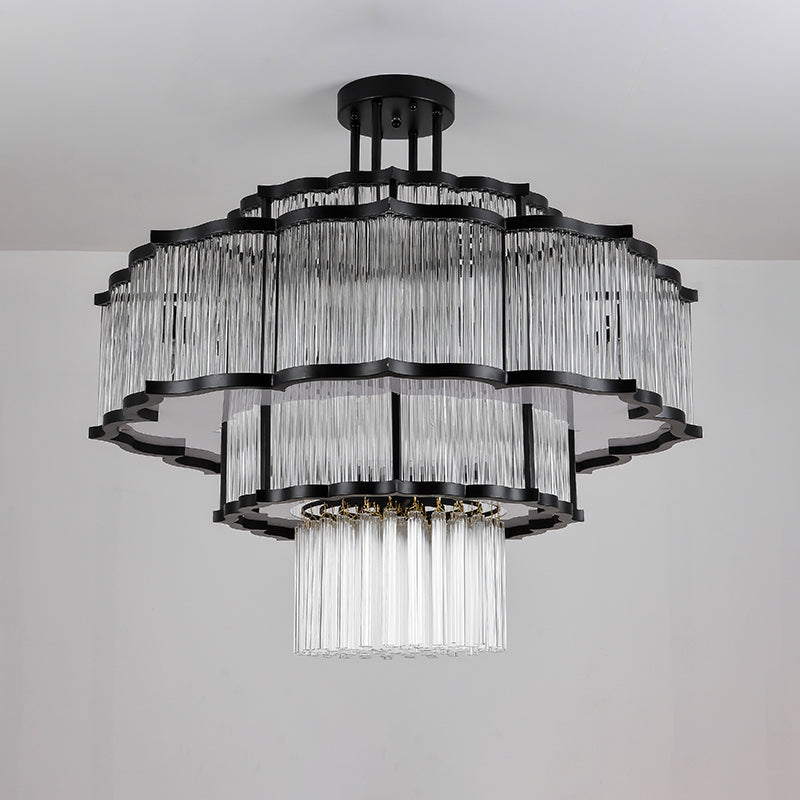 Lámpara de lámpara de montaje semi de metal dorado salas de estar tradicionales lámparas semi descargas con sombra de vidrio