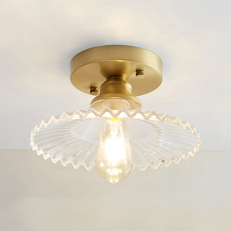 Shaded Aisle Semi Flush Mount Lighting Glass Minimalist Semi Flush Ceiling Light in Gold