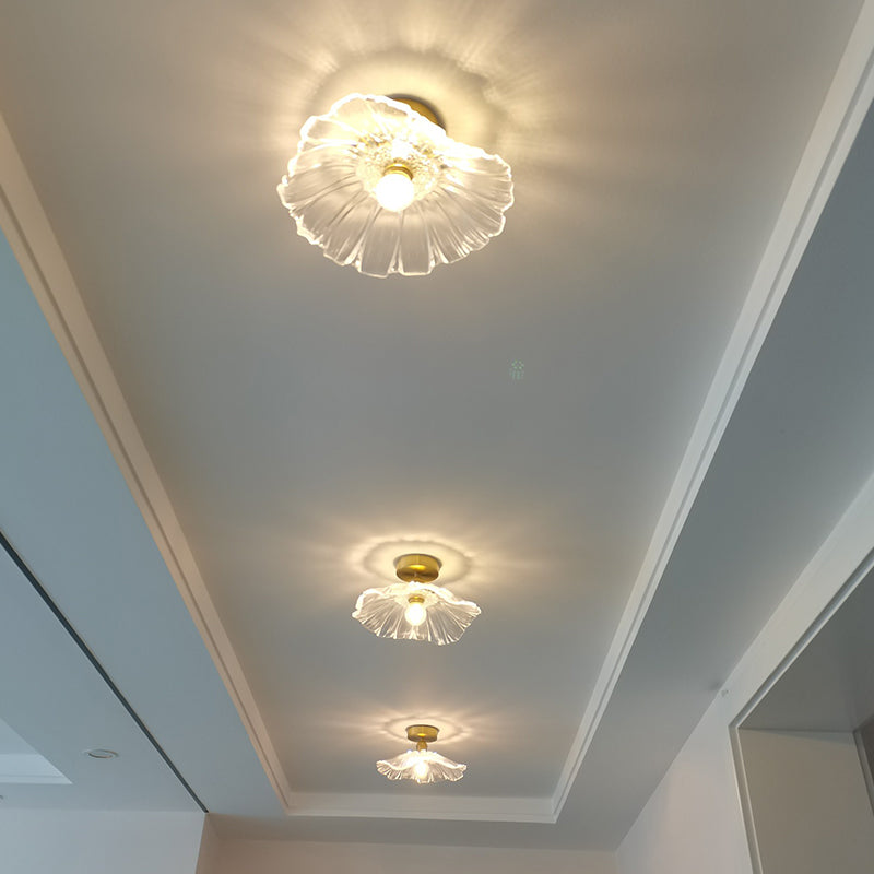 Shaded Aisle Semi Flush Mount Lighting Glass Minimalist Semi Flush Ceiling Light in Gold